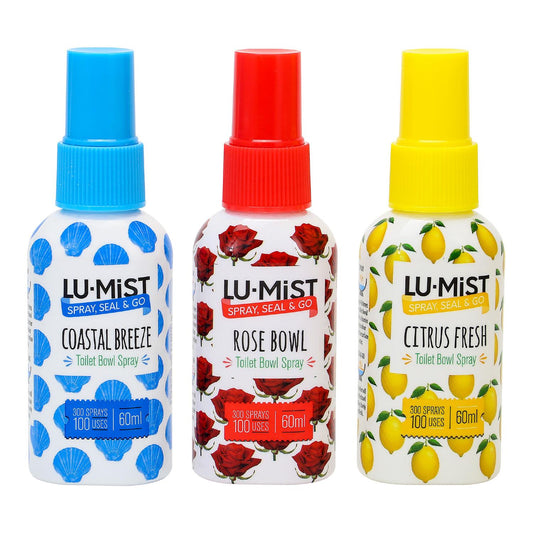 Lu-Mist Toilet Bowl Spray (Pack of 3) 3 x 60ml (Citrus Fresh, Rose Bowl, Coastal Breeze)